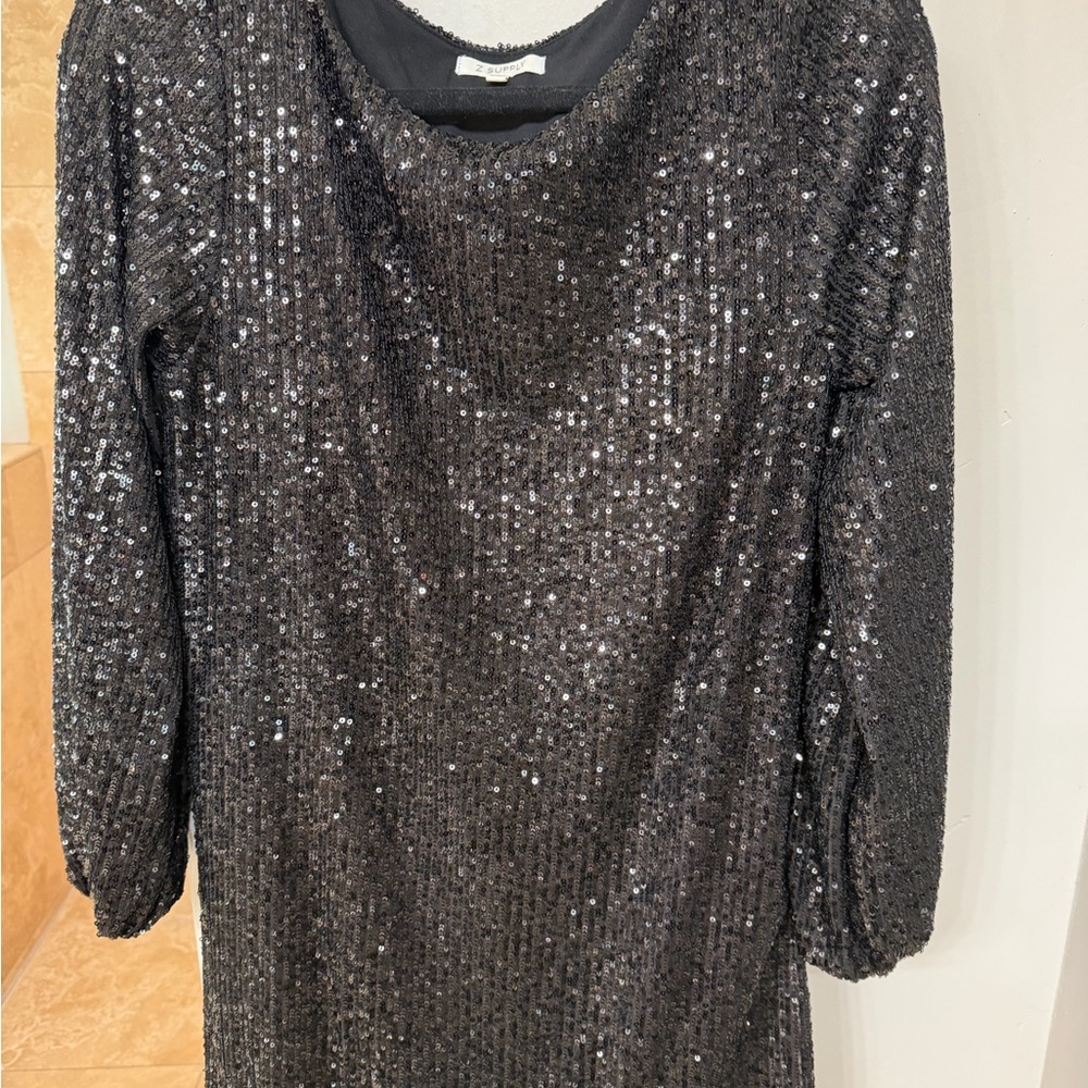Z Supply Black Sequin Long Sleeve Shift Dress